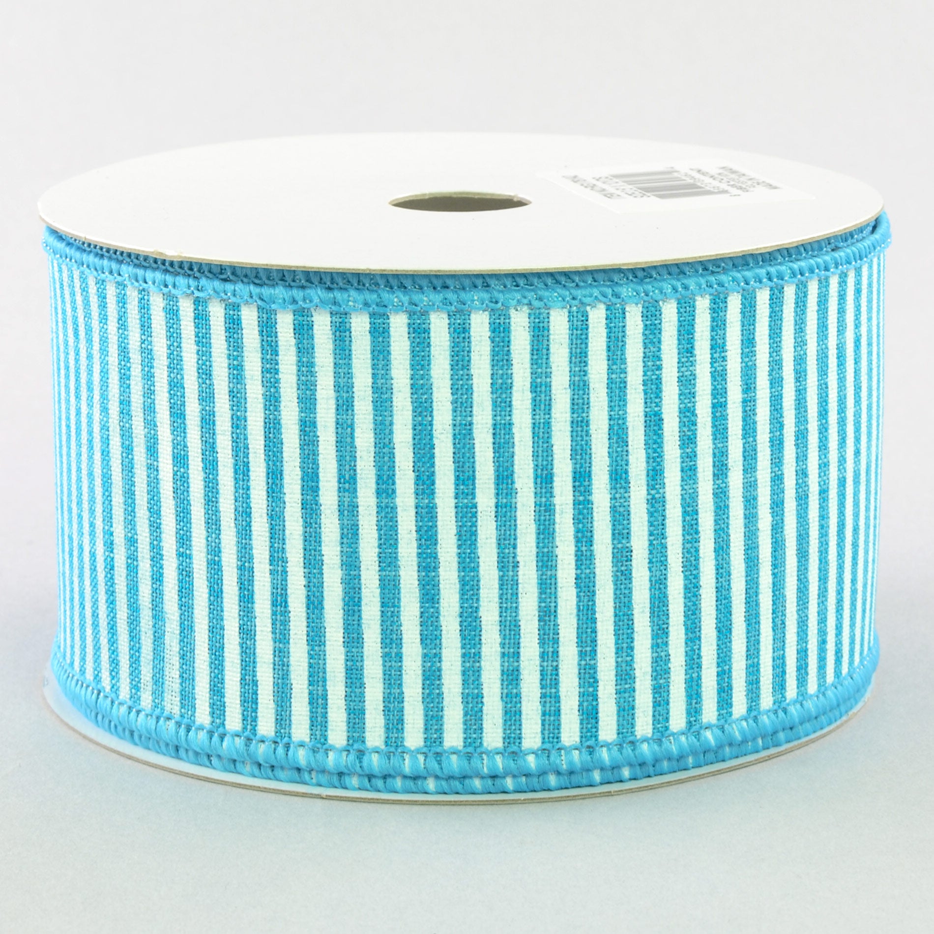 2.5" Royal Canvas Pinstripe Ribbon: Turquoise Blue & White (10 Yards)