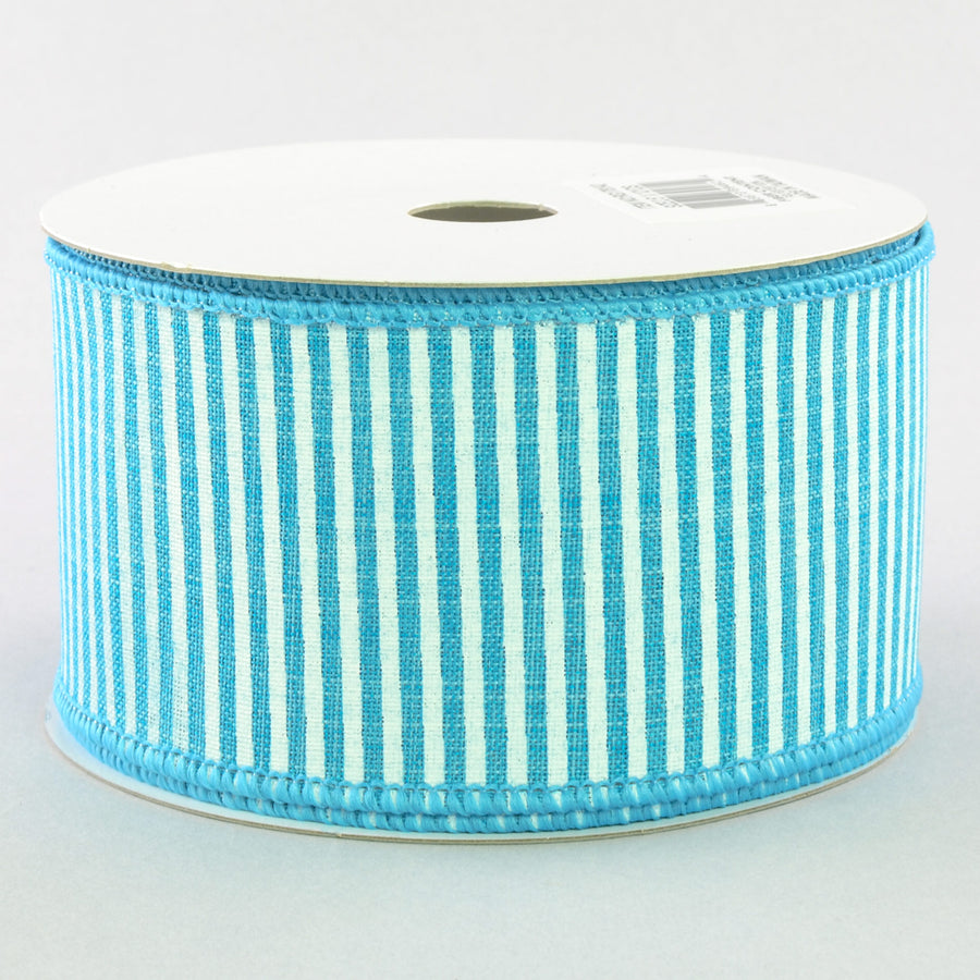 2.5" Royal Canvas Pinstripe Ribbon: Turquoise Blue & White (10 Yards)