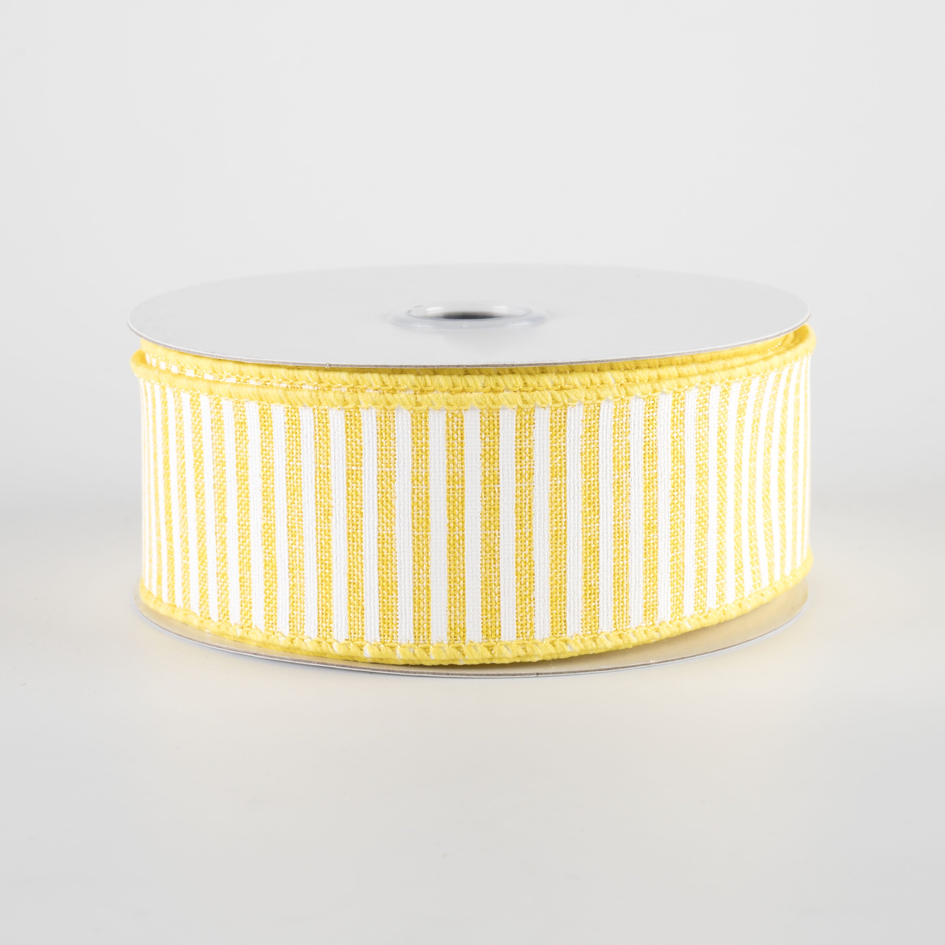 1.5" Royal Canvas Pinstripe Ribbon: Yellow & White (10 Yards)