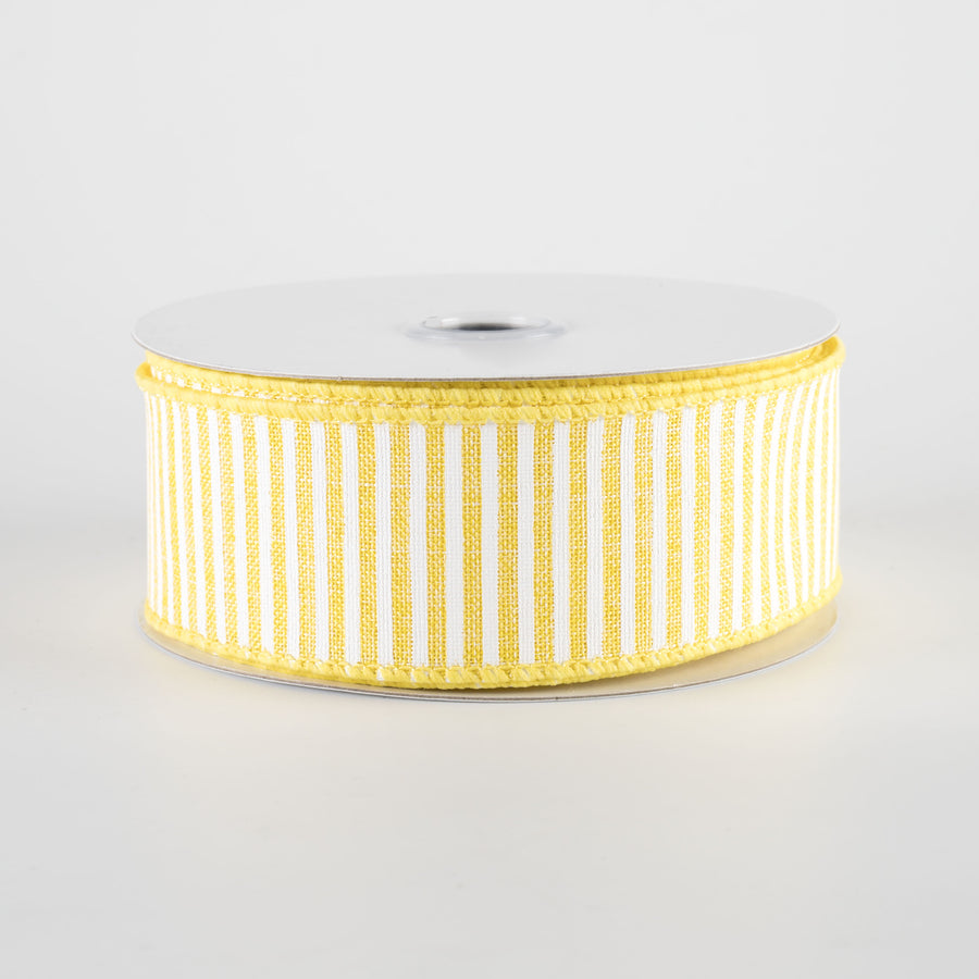 1.5" Royal Canvas Pinstripe Ribbon: Yellow & White (10 Yards)