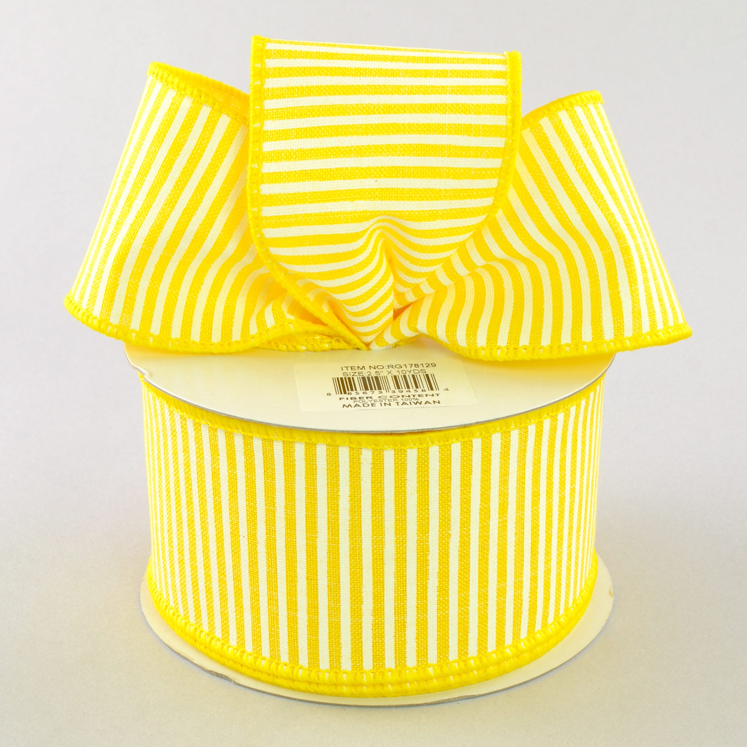 2.5" Royal Canvas Pinstripe Ribbon: Yellow & White (10 Yards) Lifestyle Photo