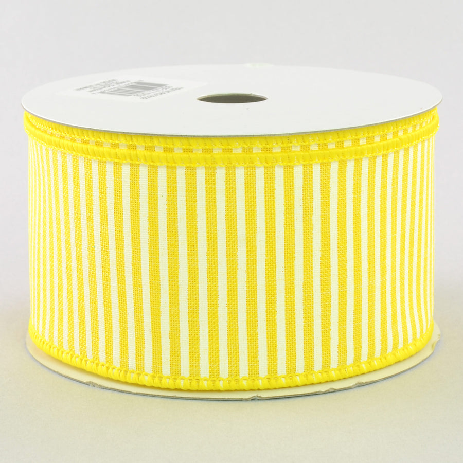 2.5" Royal Canvas Pinstripe Ribbon: Yellow & White (10 Yards)