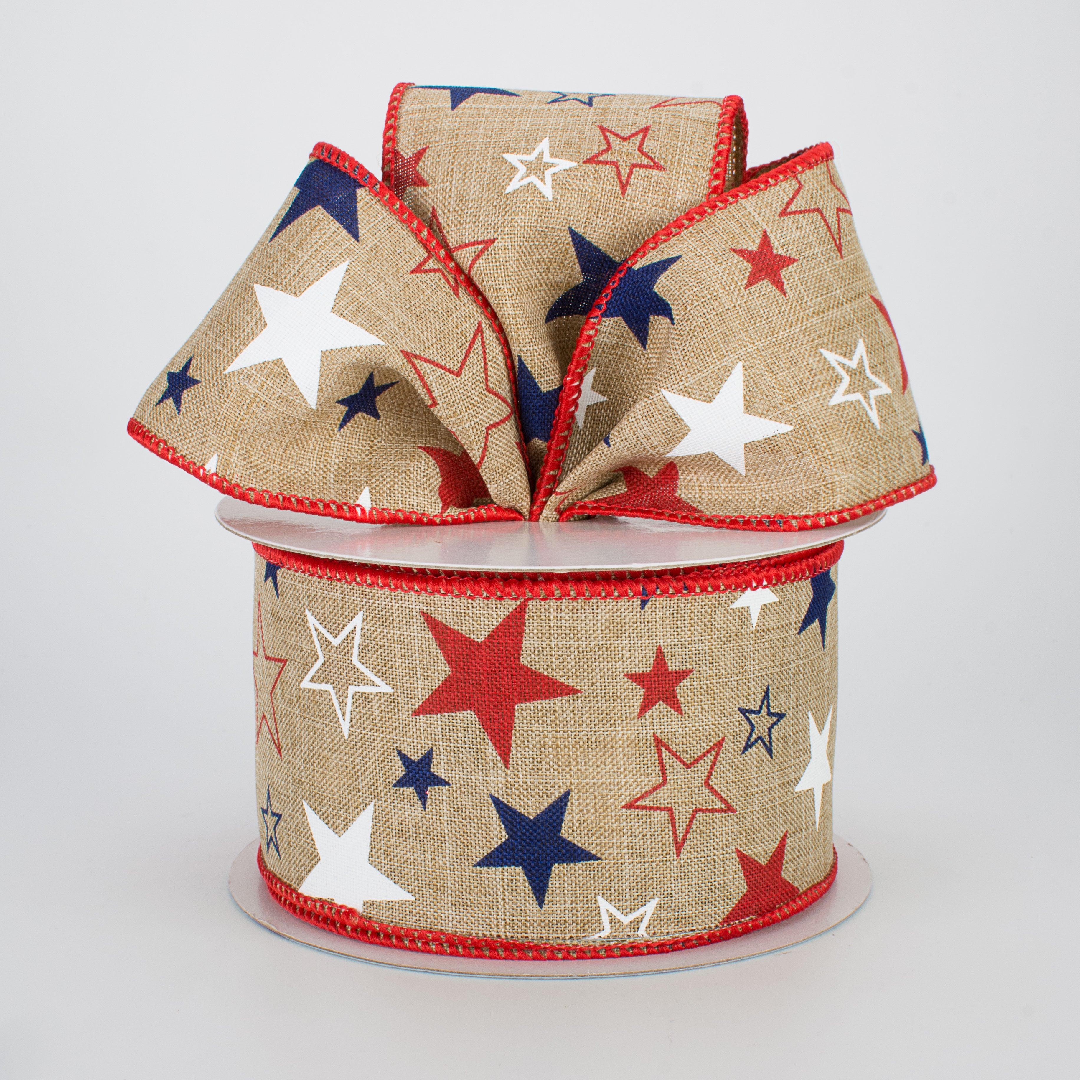 2.5" Royal Canvas Stars Ribbon: RWB (10 Yards) Lifestyle Photo