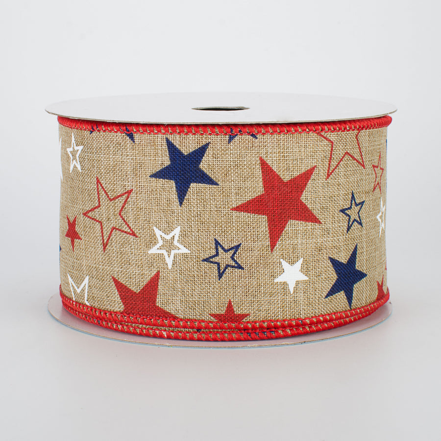 2.5" Royal Canvas Stars Ribbon: RWB (10 Yards)