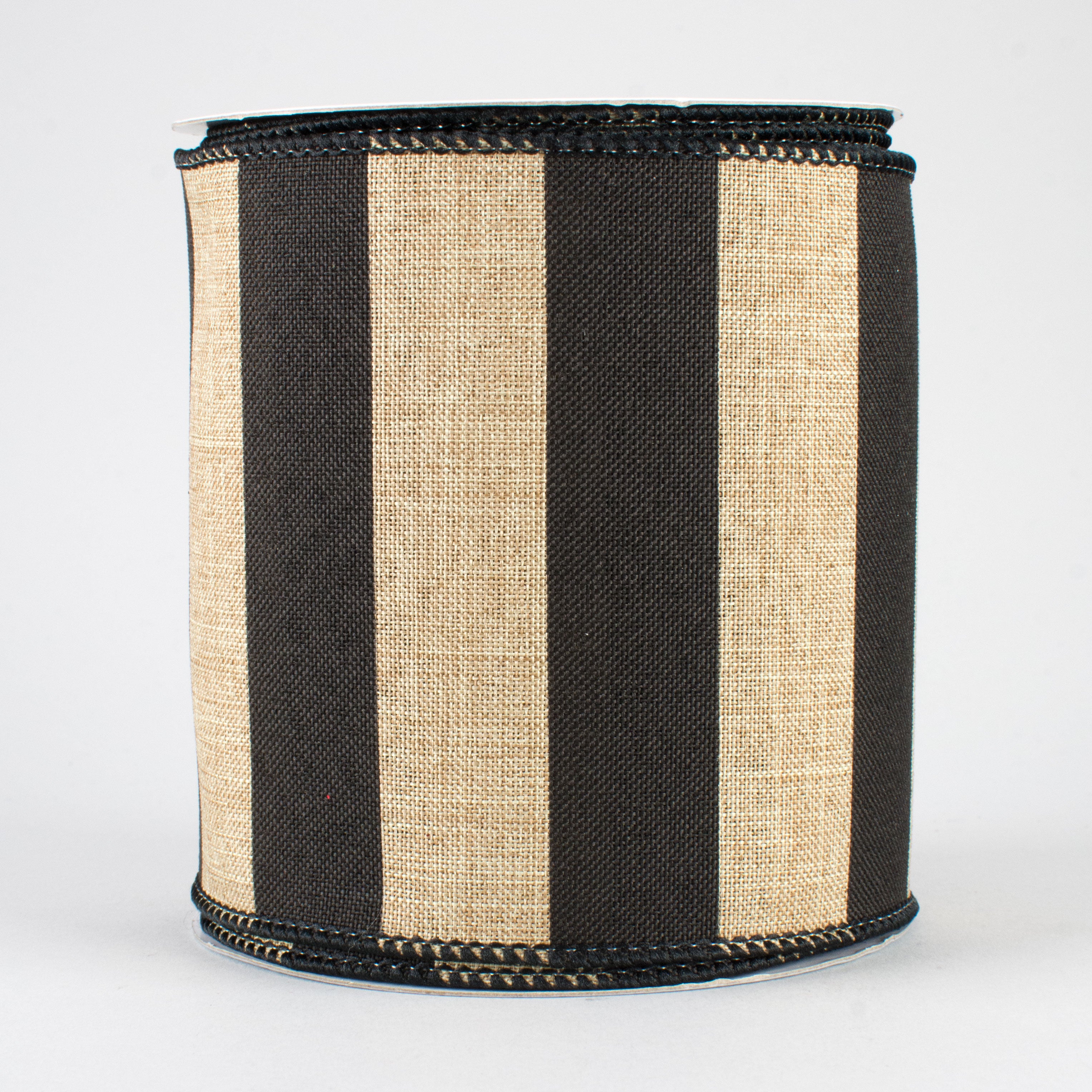 4" Royal Canvas Wide Stripe Ribbon: Natural & Black (10 Yards)