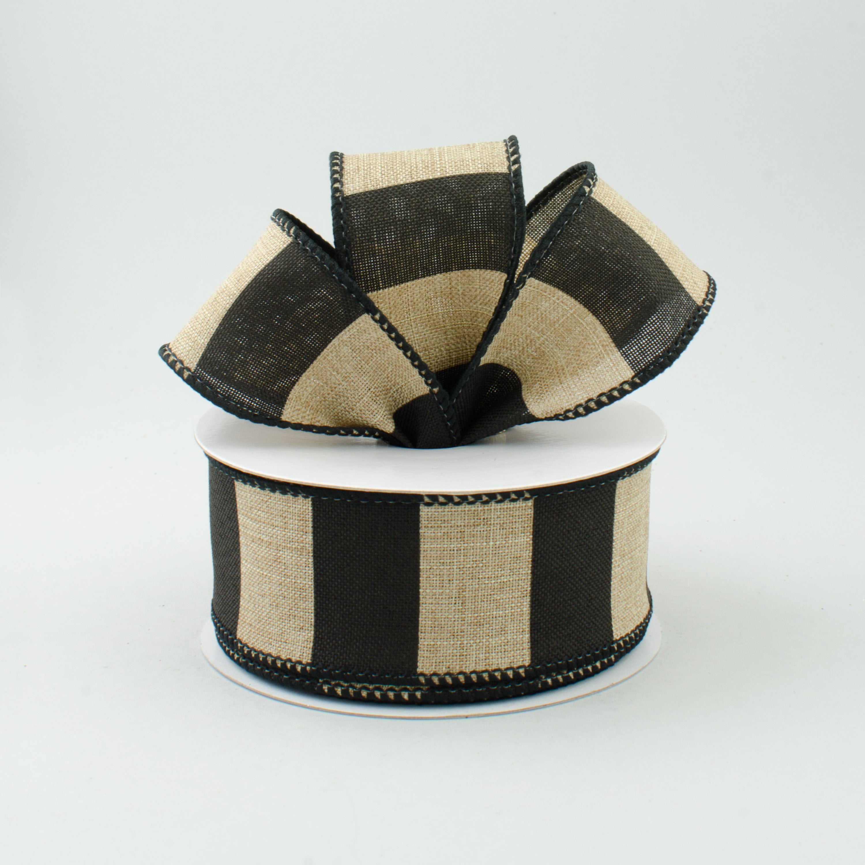 1.5" Royal Canvas Wide Stripe Ribbon: Natural & Black (10 Yards) Lifestyle Photo