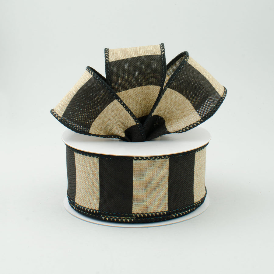 1.5" Royal Canvas Wide Stripe Ribbon: Natural & Black (10 Yards) Lifestyle Photo