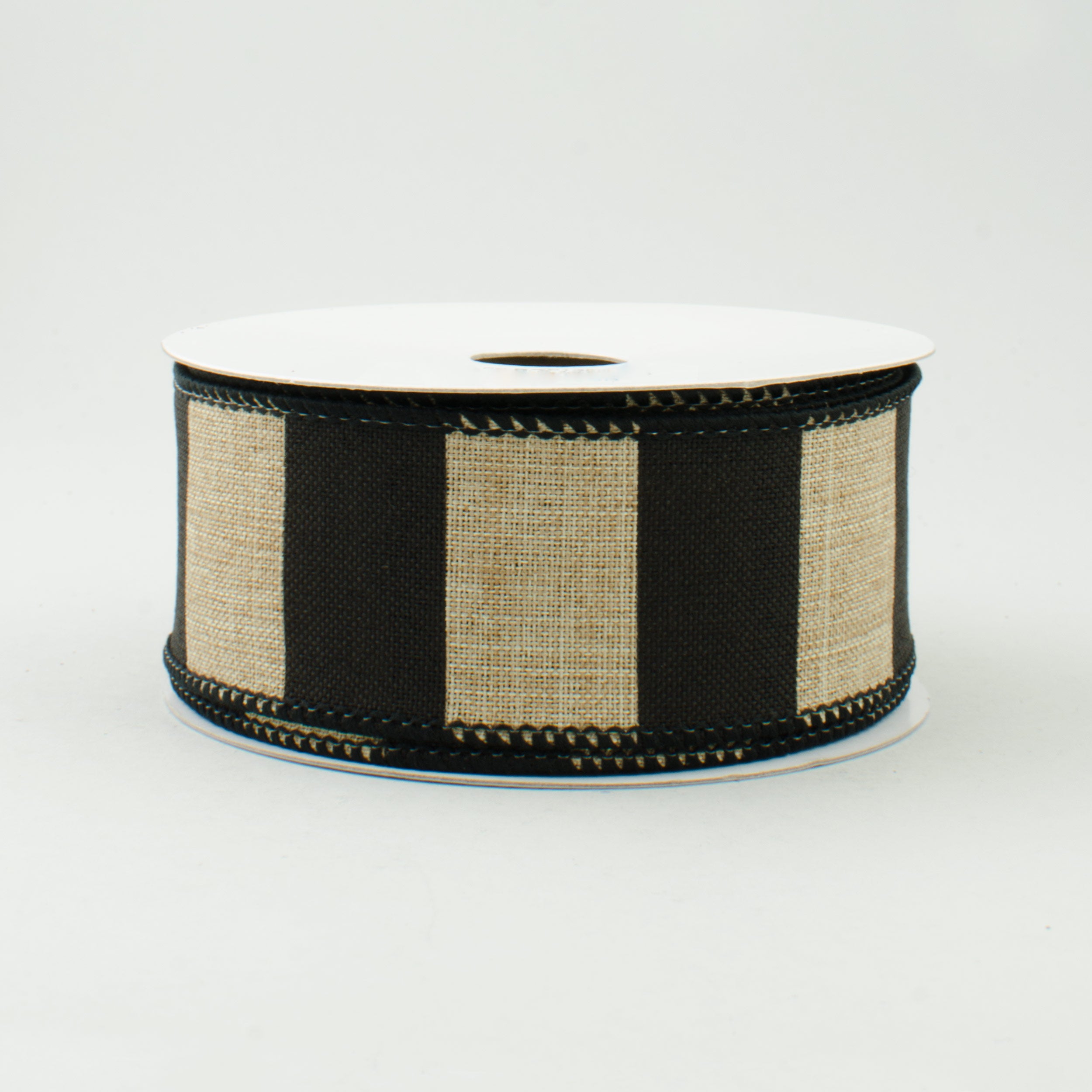 1.5" Royal Canvas Wide Stripe Ribbon: Natural & Black (10 Yards)