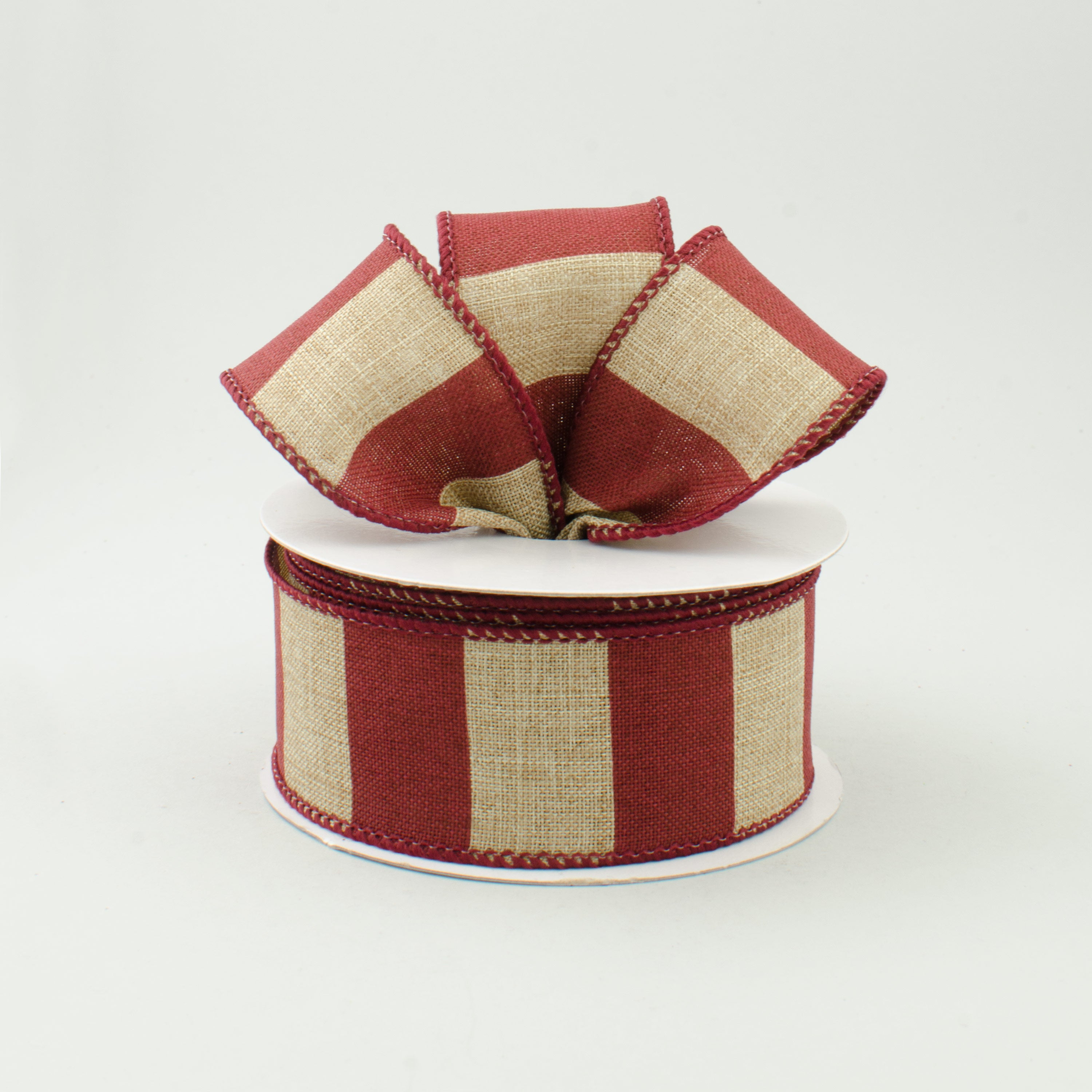 1.5" Royal Canvas Wide Stripe Ribbon: Natural & Burgundy (10 Yards) Lifestyle Photo