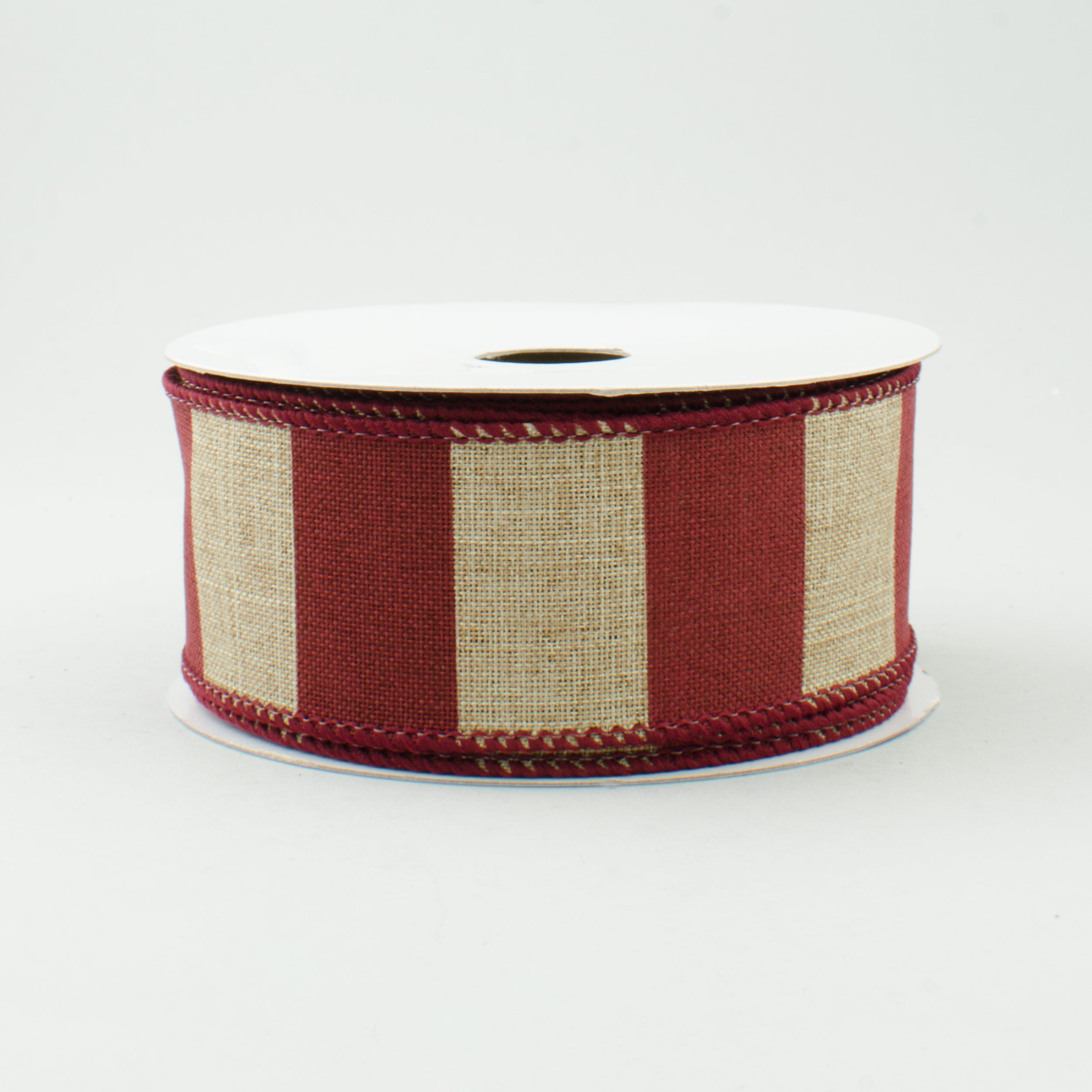 1.5" Royal Canvas Wide Stripe Ribbon: Natural & Burgundy (10 Yards)