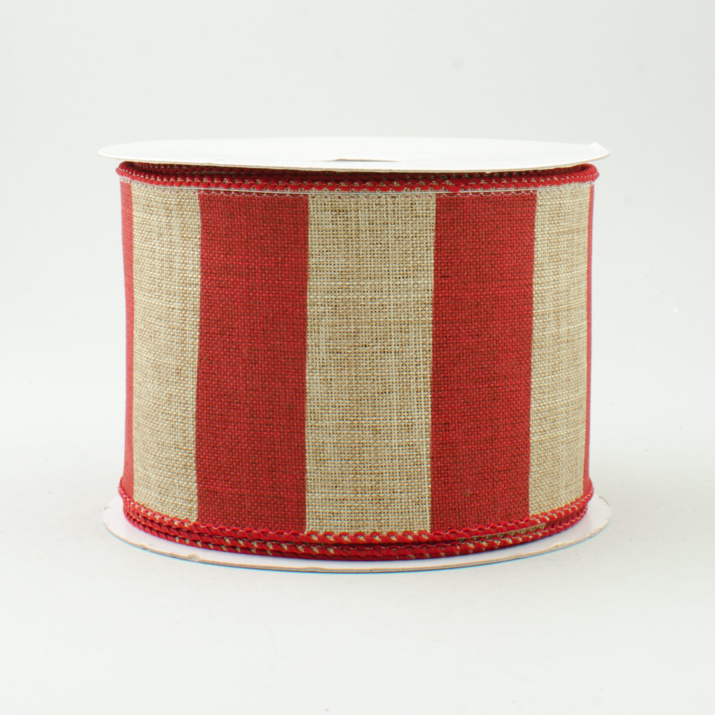 2.5" Royal Canvas Wide Stripe Ribbon: Natural & Red (10 Yards)