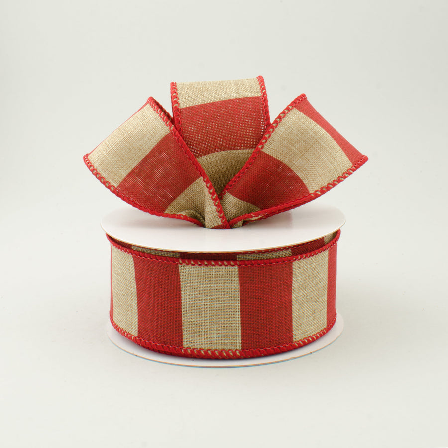 1.5" Royal Canvas Wide Stripe Ribbon: Natural & Red (10 Yards) Lifestyle Photo