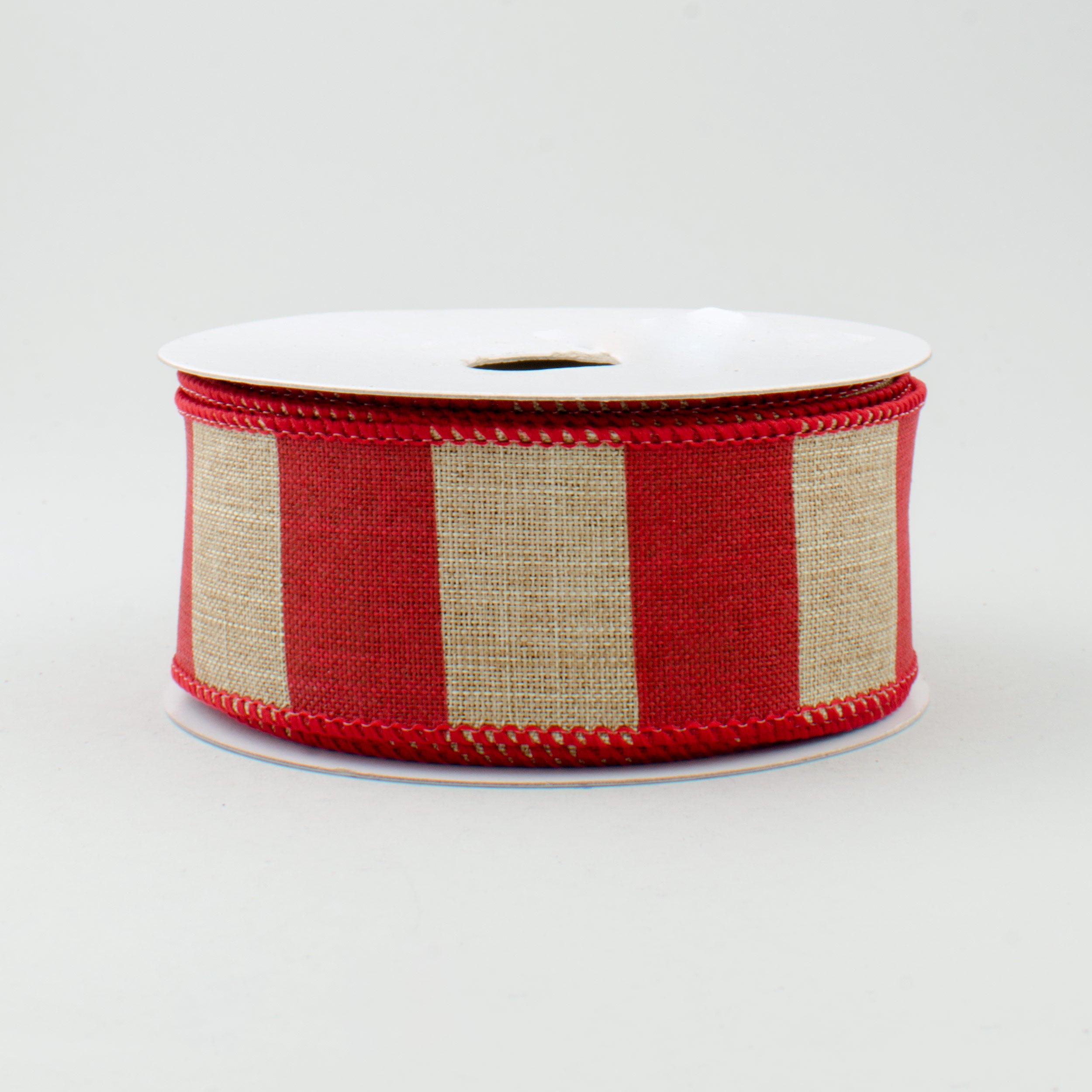 1.5" Royal Canvas Wide Stripe Ribbon: Natural & Red (10 Yards)
