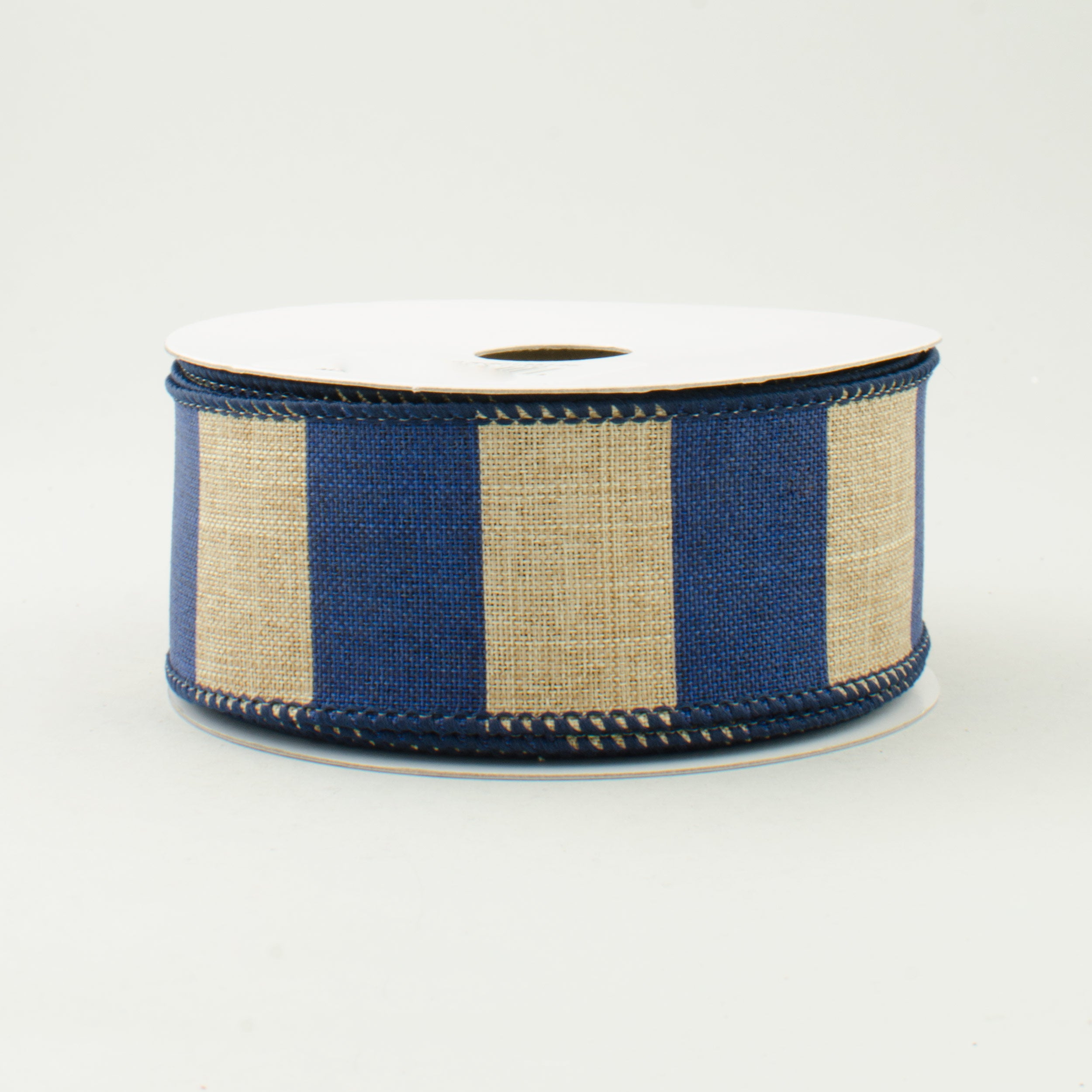 1.5" Royal Canvas Wide Stripe Ribbon: Natural & Royal Blue (10 Yards)