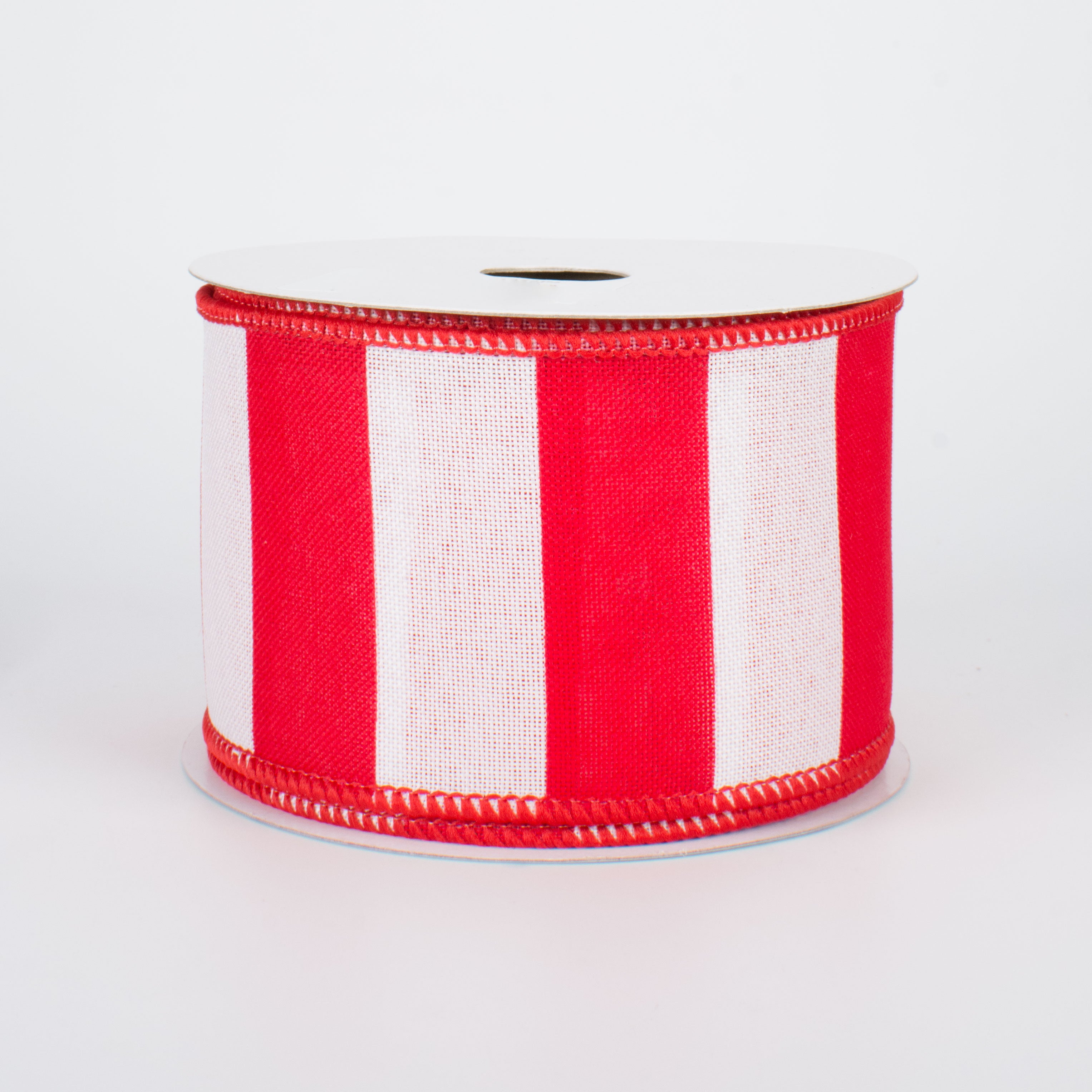 2.5" Royal Canvas Wide Stripe Ribbon: White & Red (10 Yards)