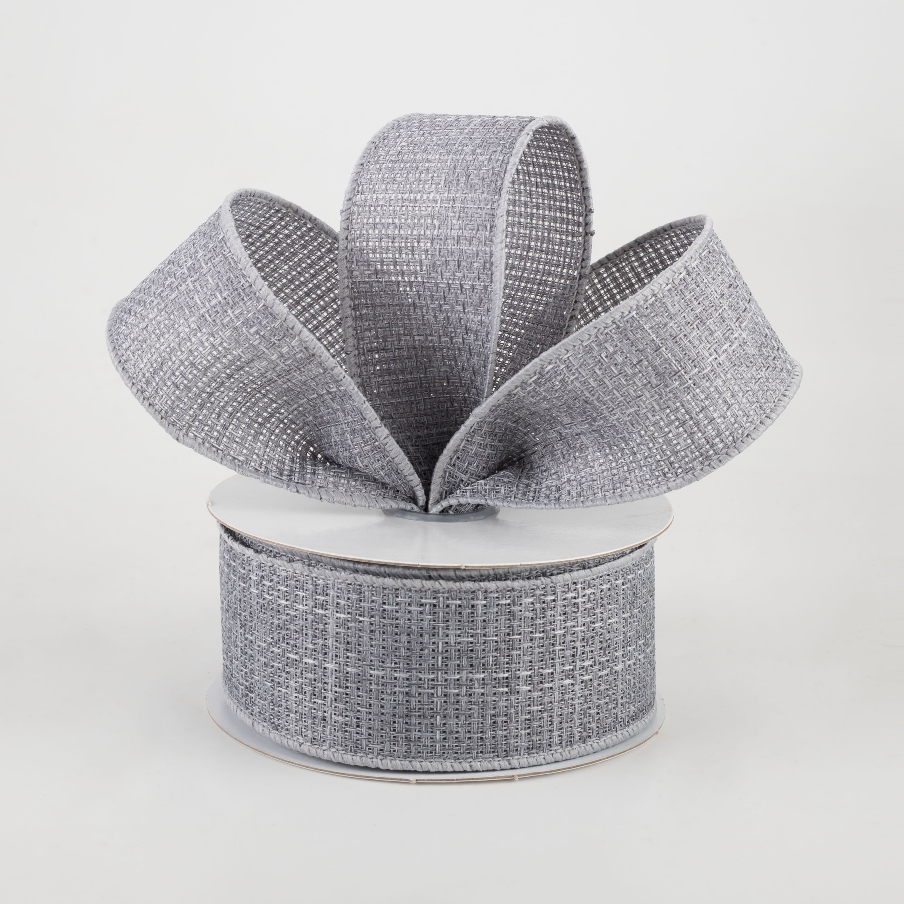 1.5" Royal Faux Burlap Ribbon: Light Grey (10 Yards) Lifestyle Photo