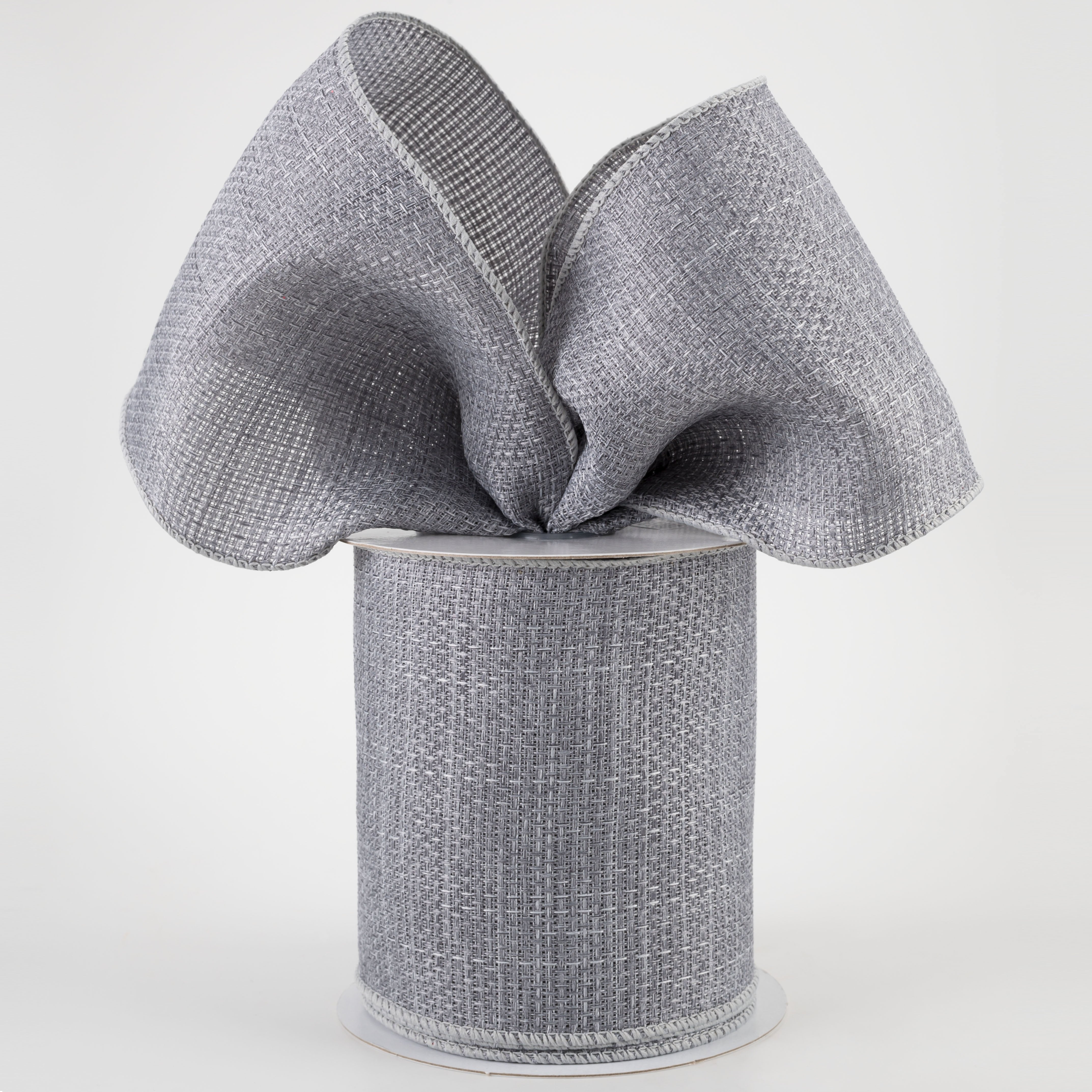 4" Royal Faux Burlap Ribbon: Light Grey (10 Yards) Lifestyle Photo