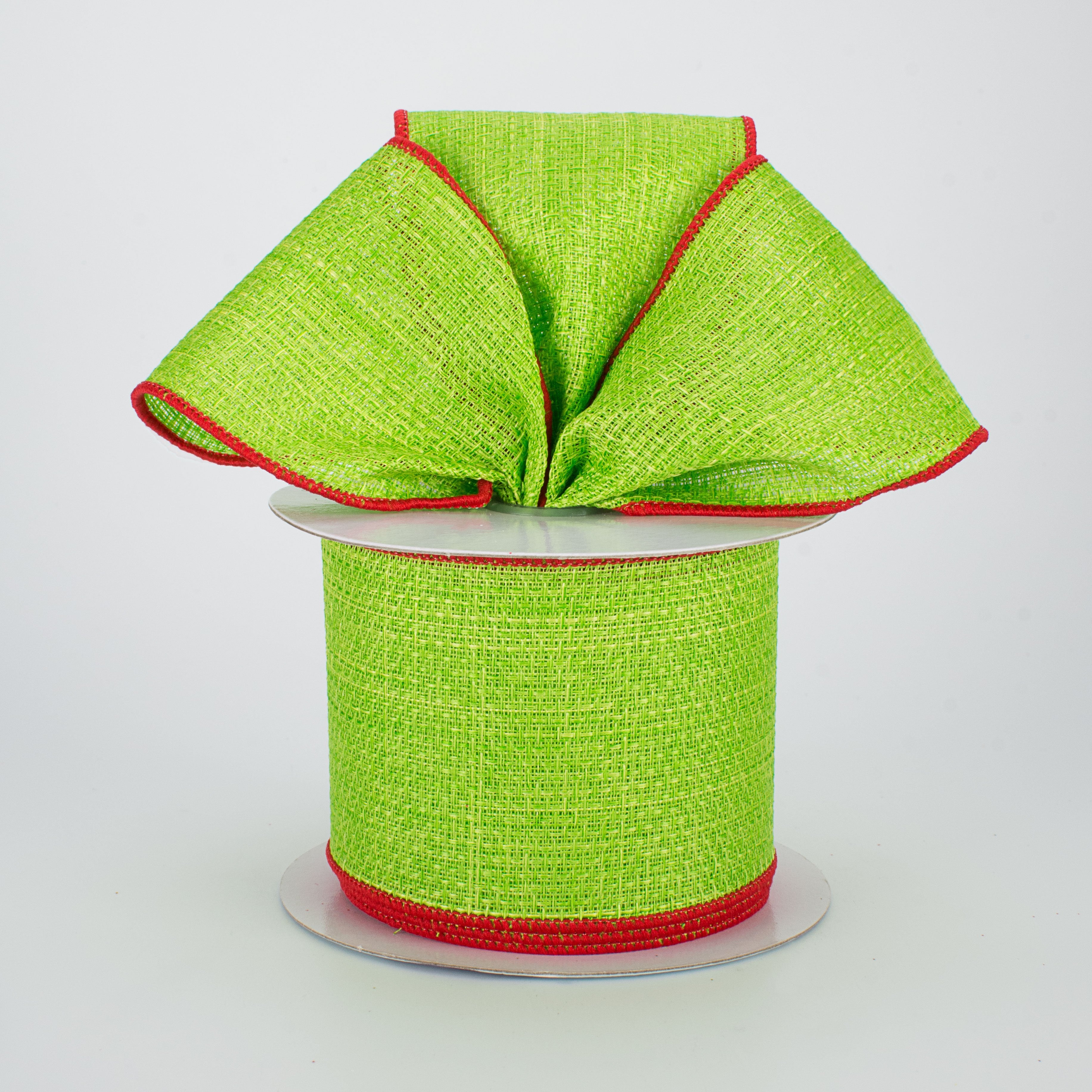 2.5" Royal Faux Burlap Ribbon: Lime Green & Red (10 Yards) Lifestyle Photo