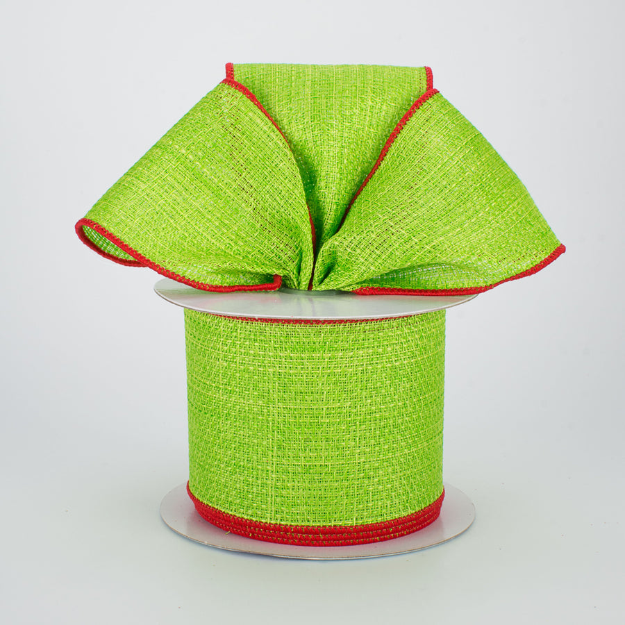 2.5" Royal Faux Burlap Ribbon: Lime Green & Red (10 Yards) Lifestyle Photo