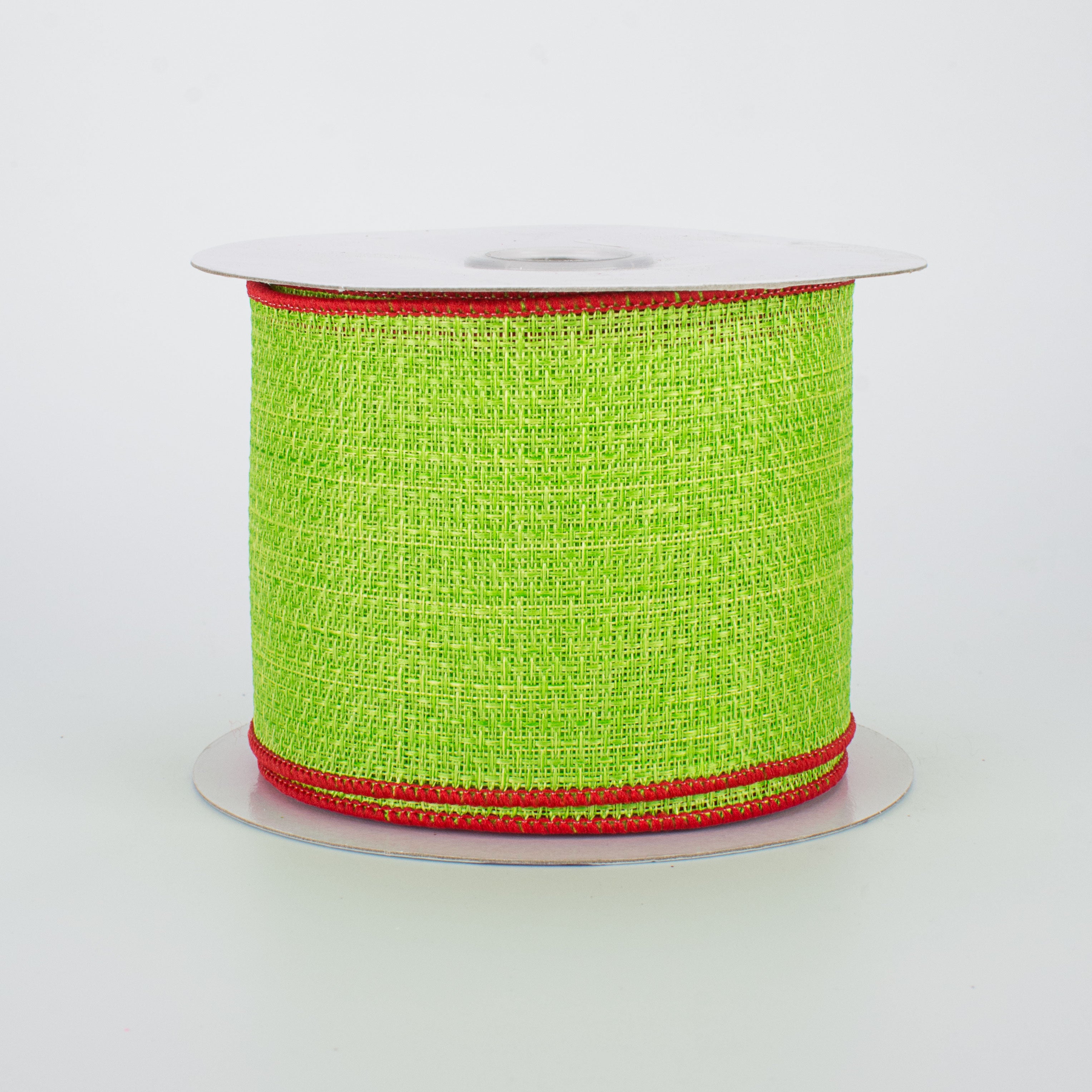 2.5" Royal Faux Burlap Ribbon: Lime Green & Red (10 Yards)