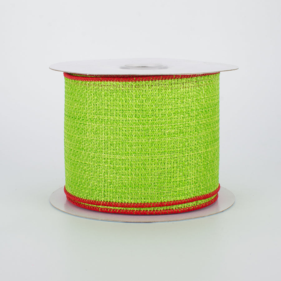 2.5" Royal Faux Burlap Ribbon: Lime Green & Red (10 Yards)