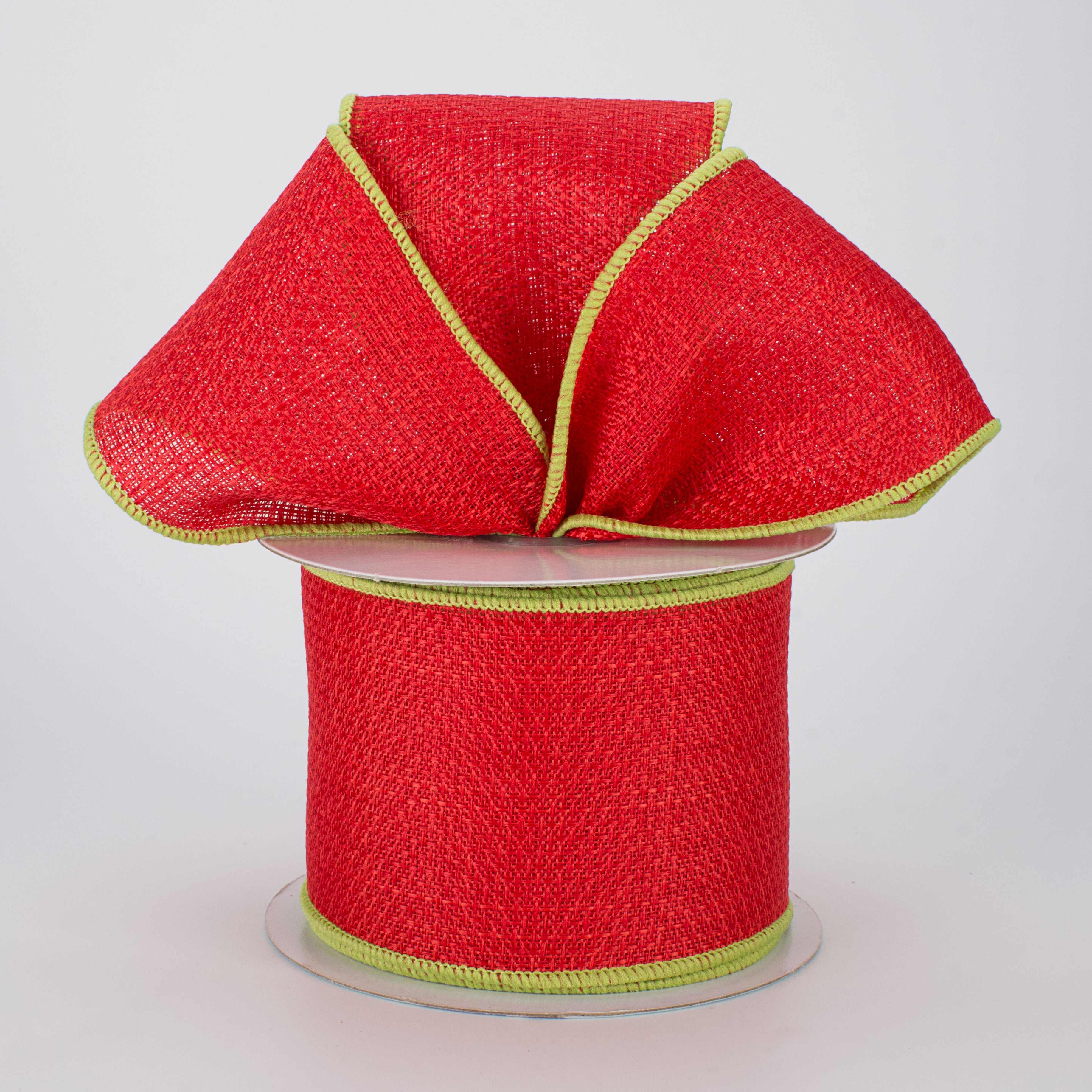 2.5" Royal Faux Burlap Ribbon: Red & Lime Green (10 Yards) Lifestyle Photo