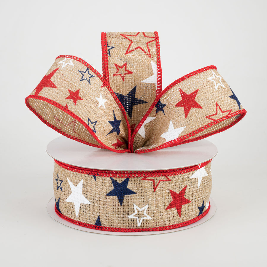 1.5" Royal Faux Burlap Stars Ribbon: RWB (10 Yards) Lifestyle Photo