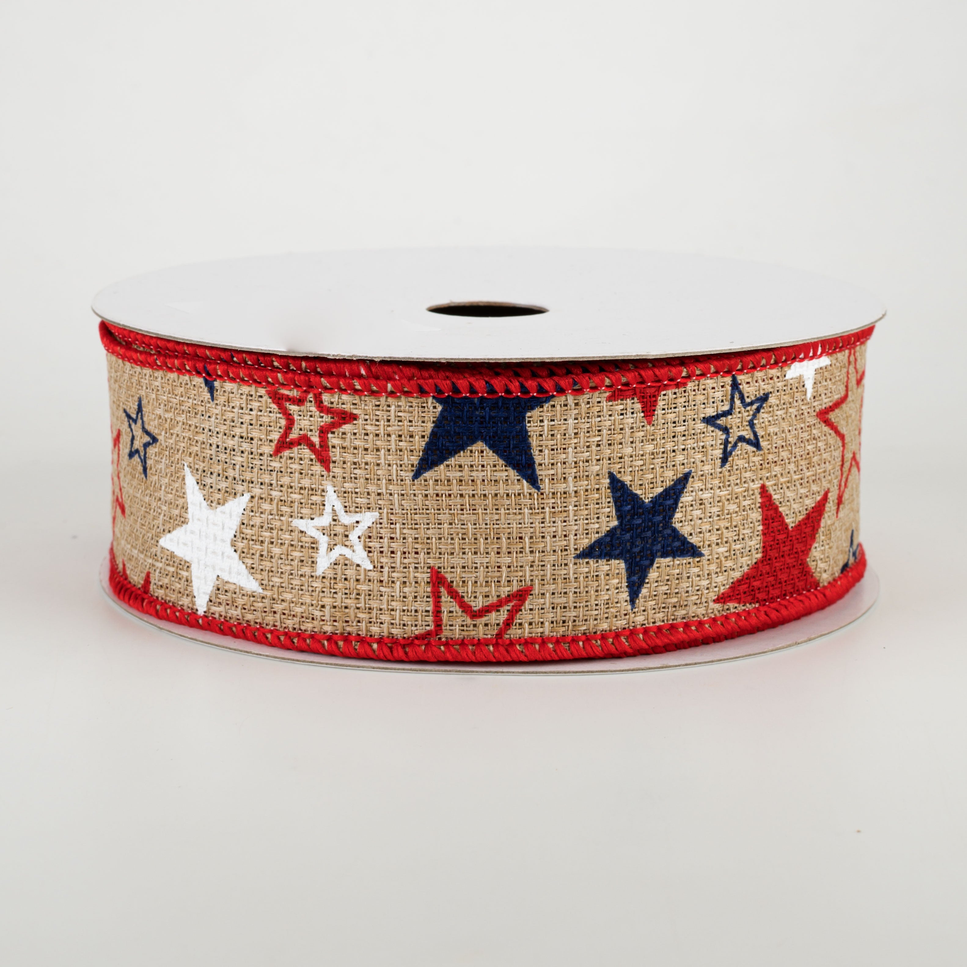 1.5" Royal Faux Burlap Stars Ribbon: RWB (10 Yards)