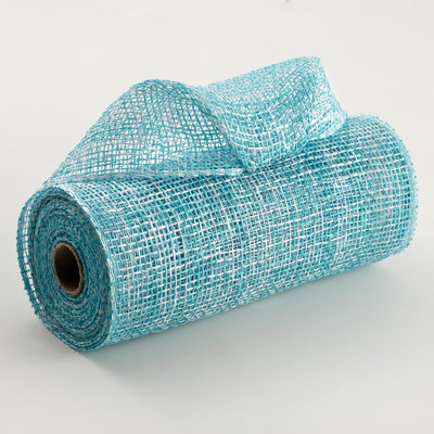 10" Two-Tone Poly Burlap Mesh: Turquoise & White