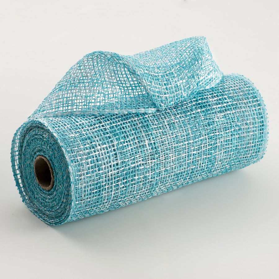 10" Two-Tone Poly Burlap Mesh: Turquoise & White