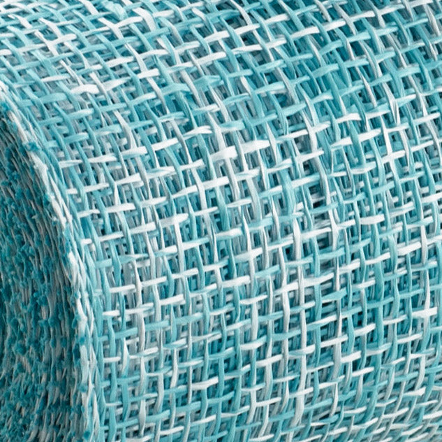10" Two-Tone Poly Burlap Mesh: Turquoise & White