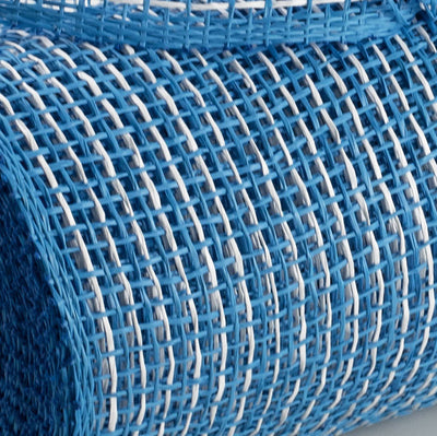 10" Multi Poly Burlap Check Mesh: Blue & White