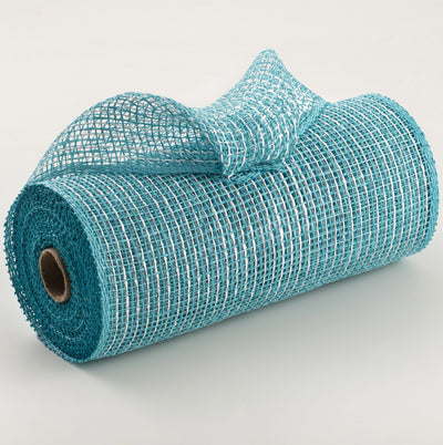10" Multi Poly Burlap Check Mesh: Turquoise & White