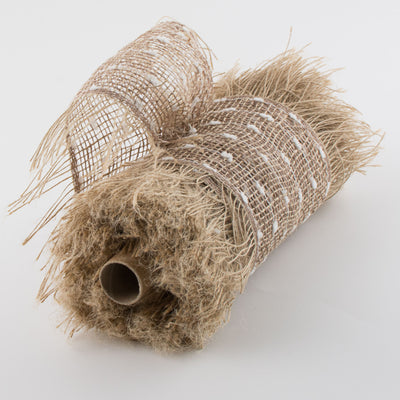 10" Frayed Edge Snowball Poly Jute Mesh: Natural (10 Yards)