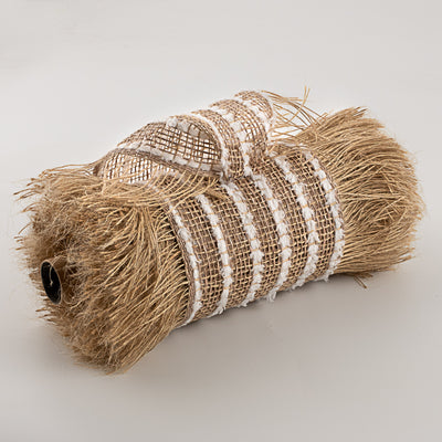 10" Poly Jute Burlap Snowdrift Fringe Mesh: Natural & White
