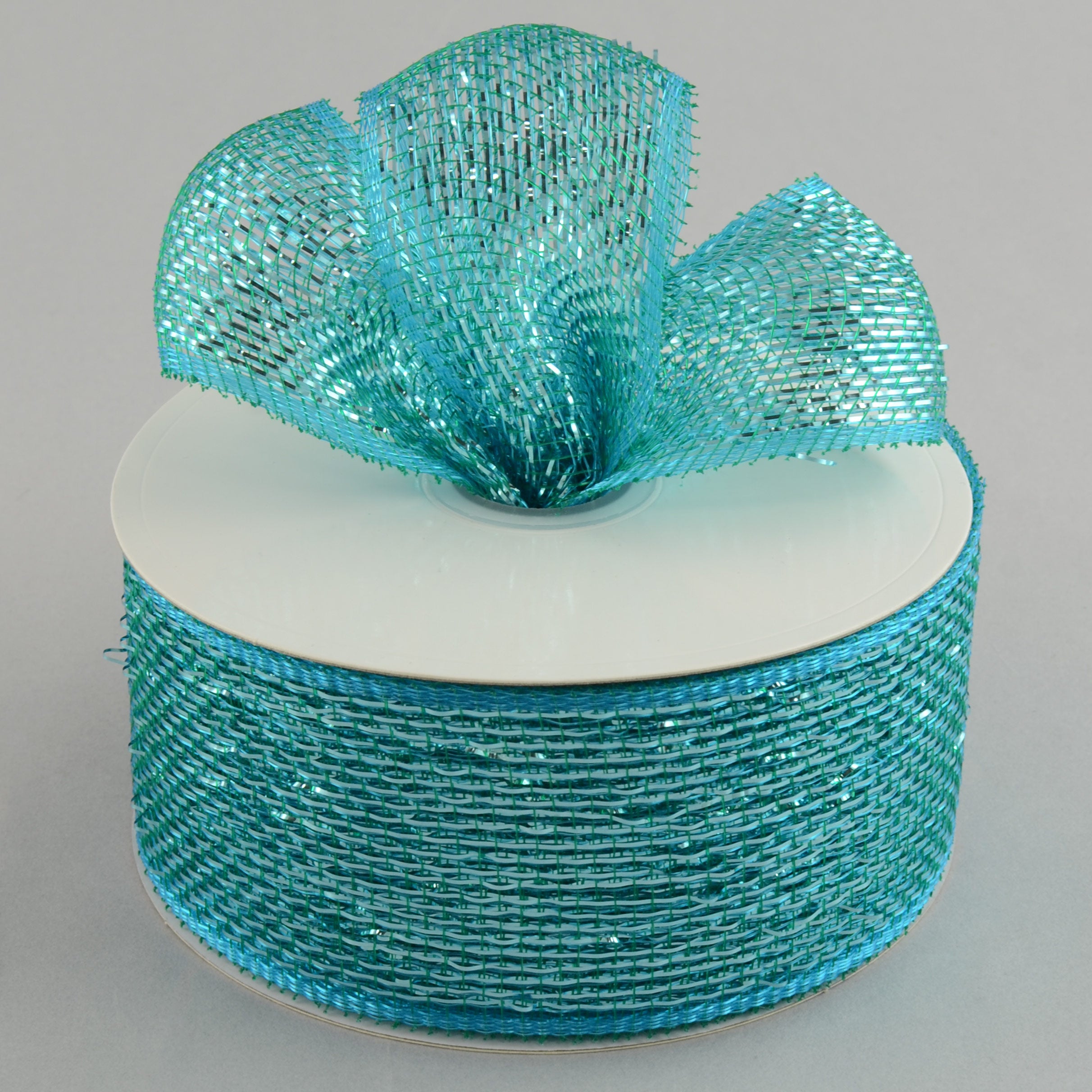 2.5" Poly Deco Mesh Ribbon: Metallic Teal