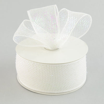 2.5" Poly Deco Mesh Ribbon: White/Iridescent
