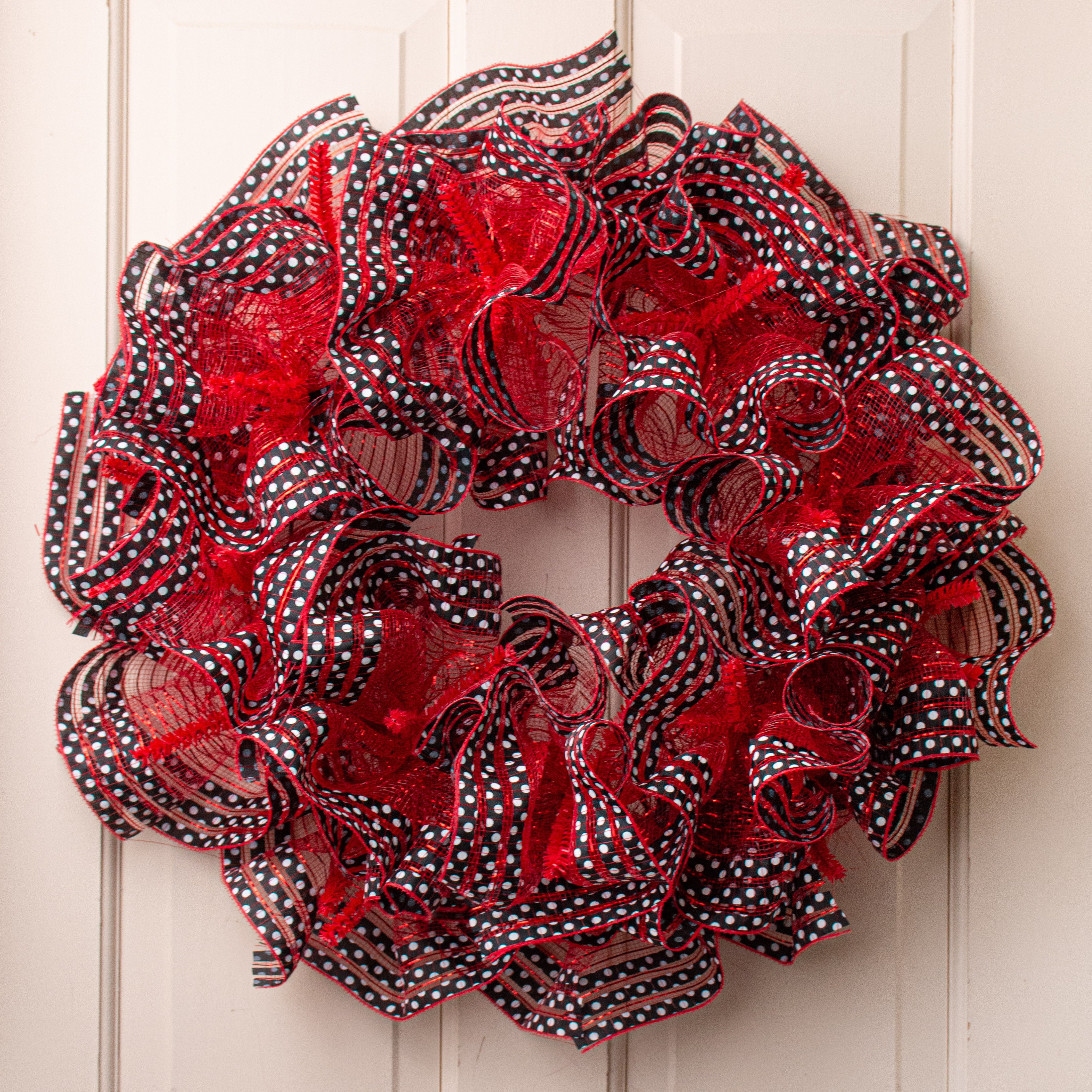 10" Ruffle Patterned Mesh: Red Metallic With Black & White Polka Dot Lifestyle Photo