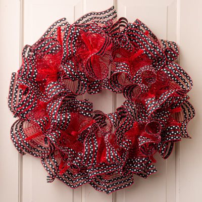 10" Ruffle Patterned Mesh: Red Metallic With Black & White Polka Dot Lifestyle Photo