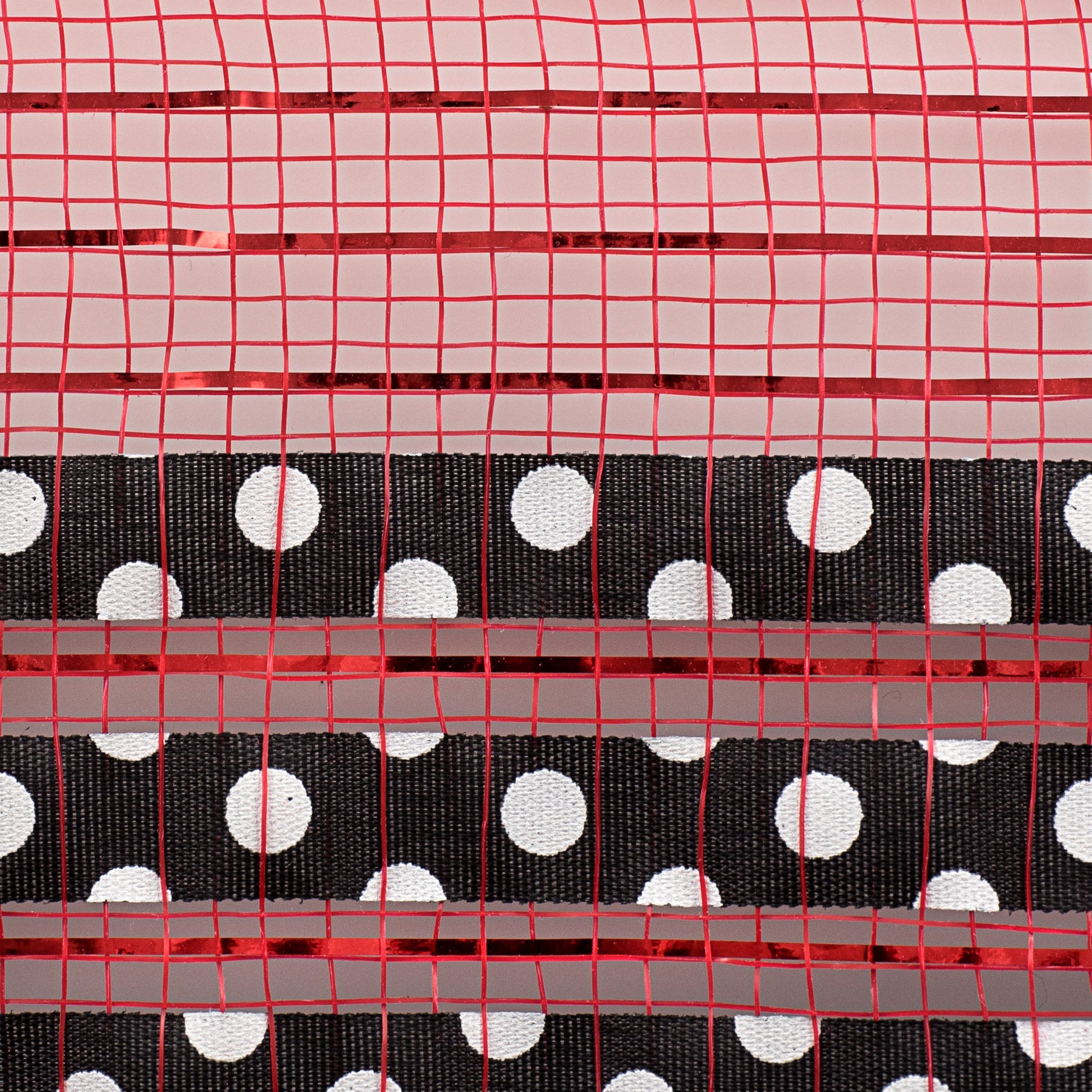 10" Ruffle Patterned Mesh: Red Metallic With Black & White Polka Dot detail photo 3