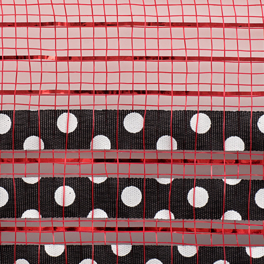 10" Ruffle Patterned Mesh: Red Metallic With Black & White Polka Dot detail photo 3