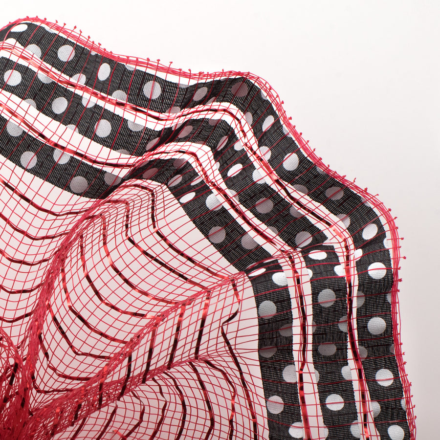 10" Ruffle Patterned Mesh: Red Metallic With Black & White Polka Dot detail photo 4