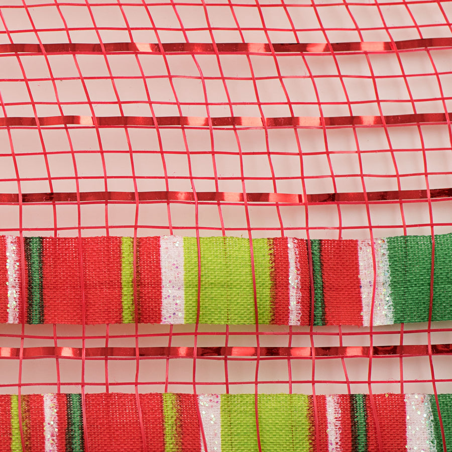 10" Ruffle Patterned Mesh: Red Metallic & Christmas Print detail photo 3