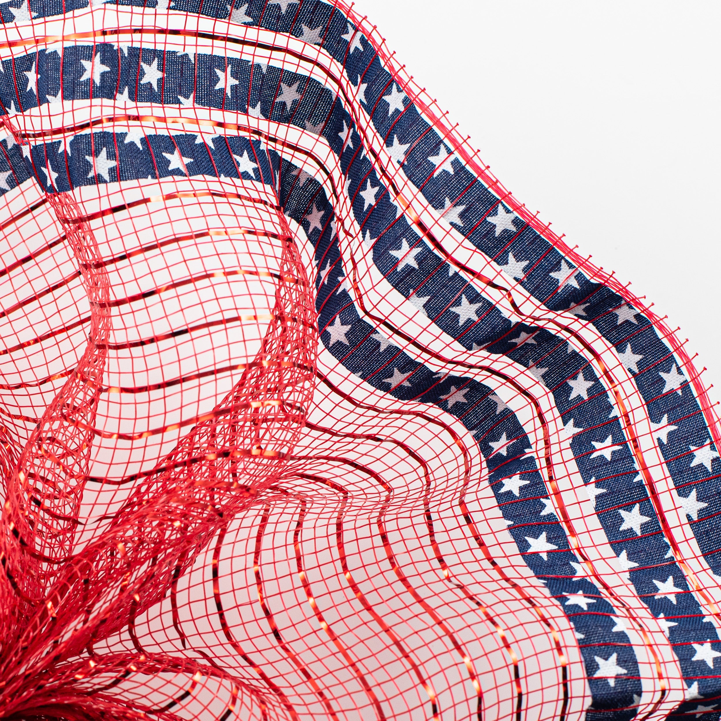 10" Ruffle Patterned Mesh: Red Metallic With Navy Blue & White Stars Lifestyle Photo