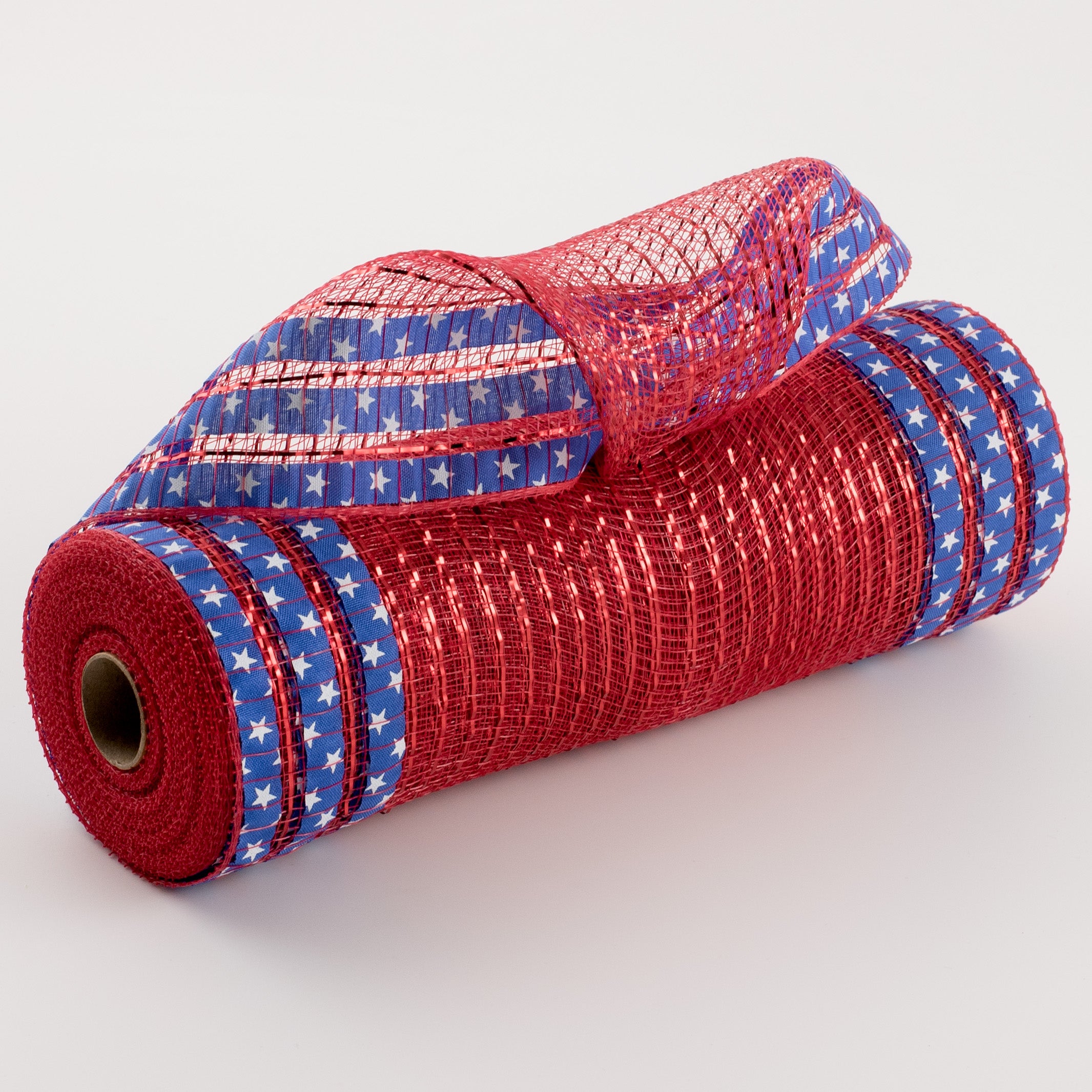 10" Ruffle Patterned Mesh: Red Metallic With Royal Blue & White Stars Item Number: XB108010-12