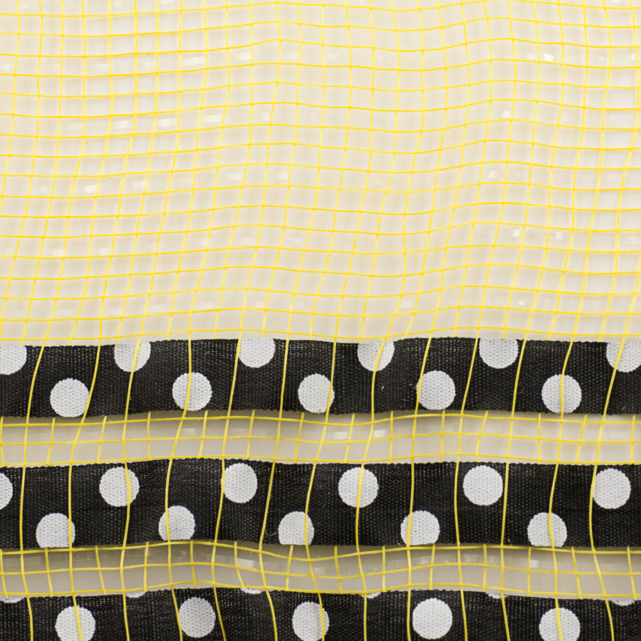 10" Ruffle Patterned Mesh: Yellow Metallic With Black & White Polka Dot detail photo 3