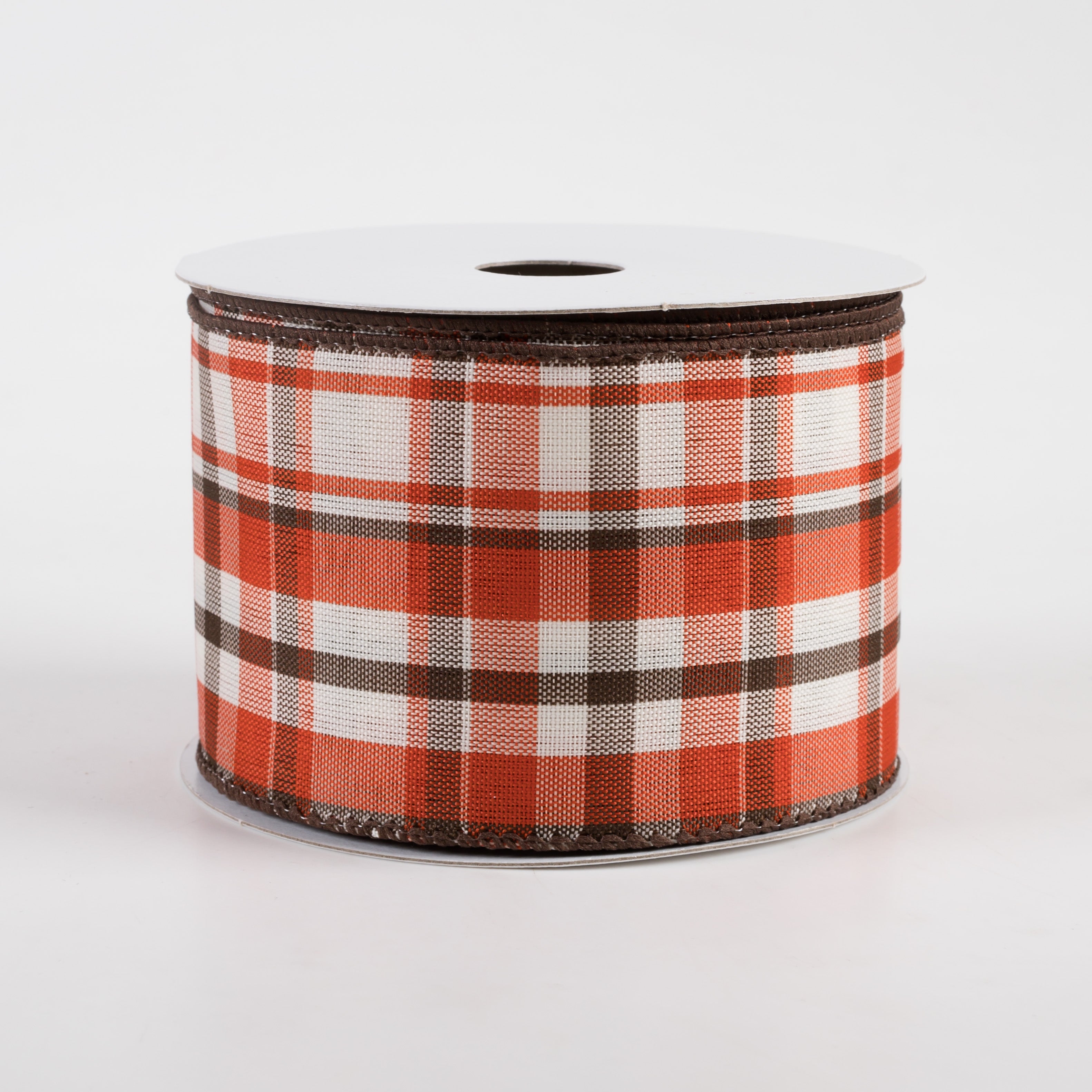 2.5" Rust Orange & Brown Plaid Ribbon: Cream (10 Yards)