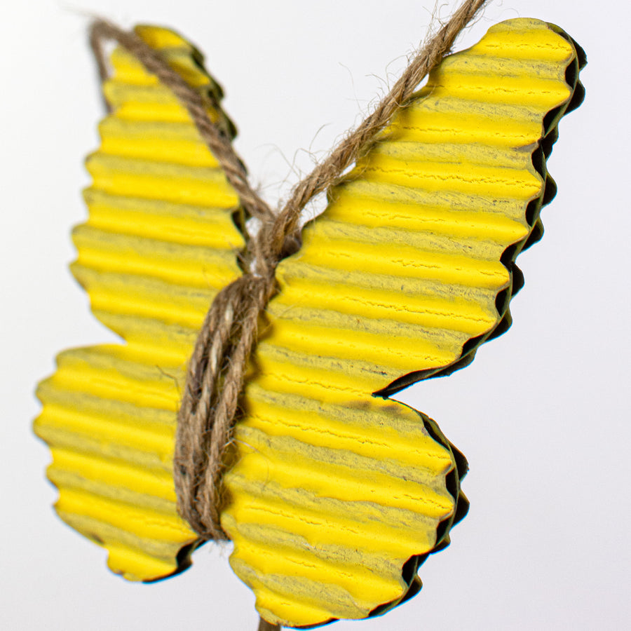 21" Rustic Corrugated Butterfly Pick: Yellow Lifestyle Photo