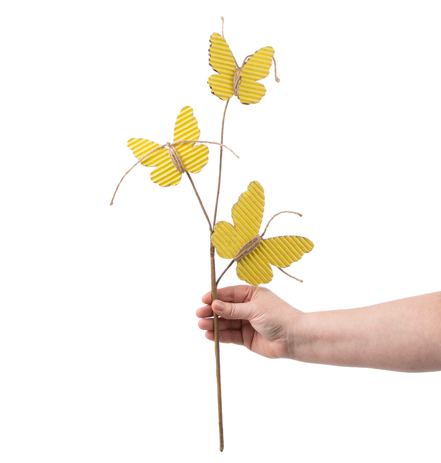21" Rustic Corrugated Butterfly Pick: Yellow detail photo 3