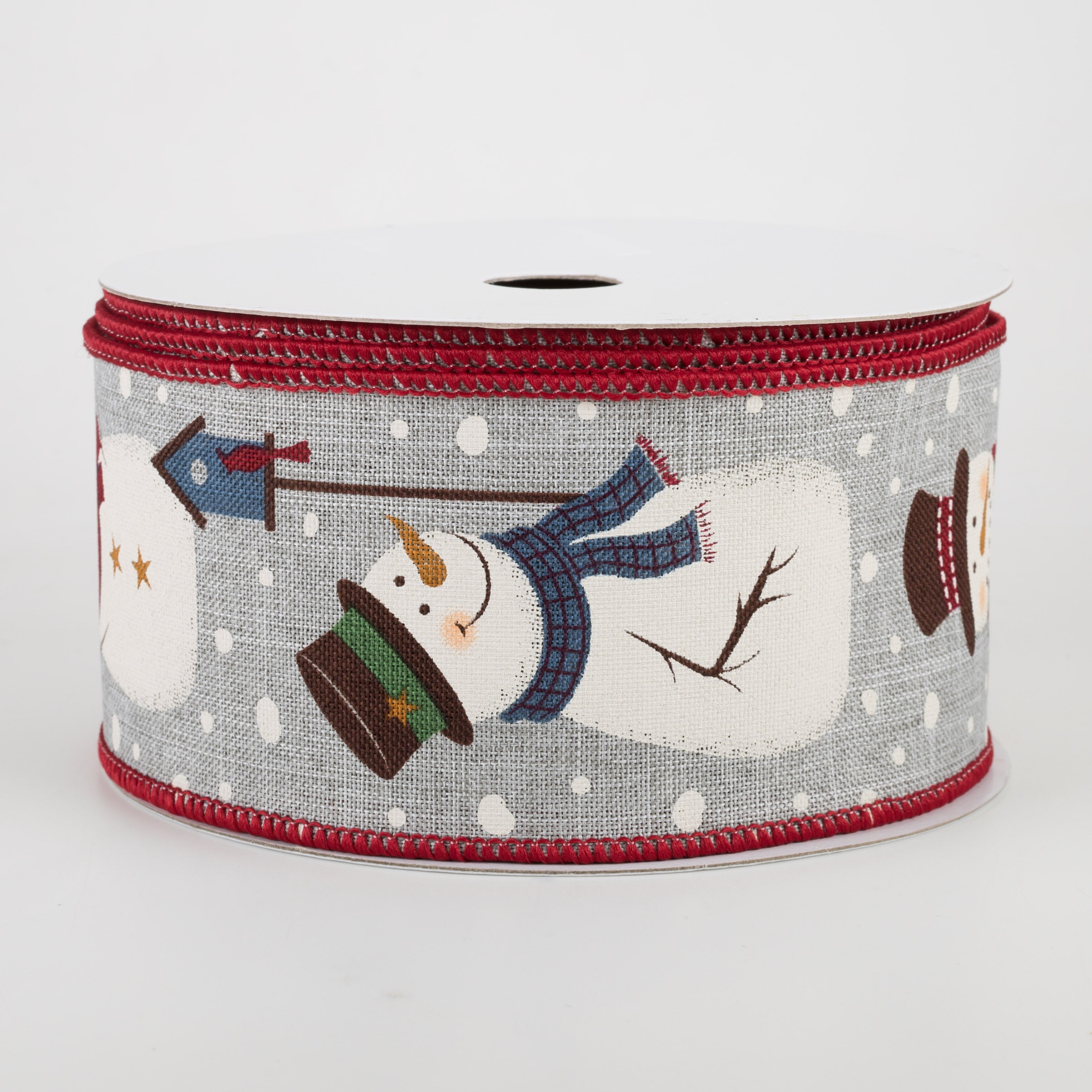 2.5" Rustic Snowmen Ribbon: Light Grey (10 Yards)